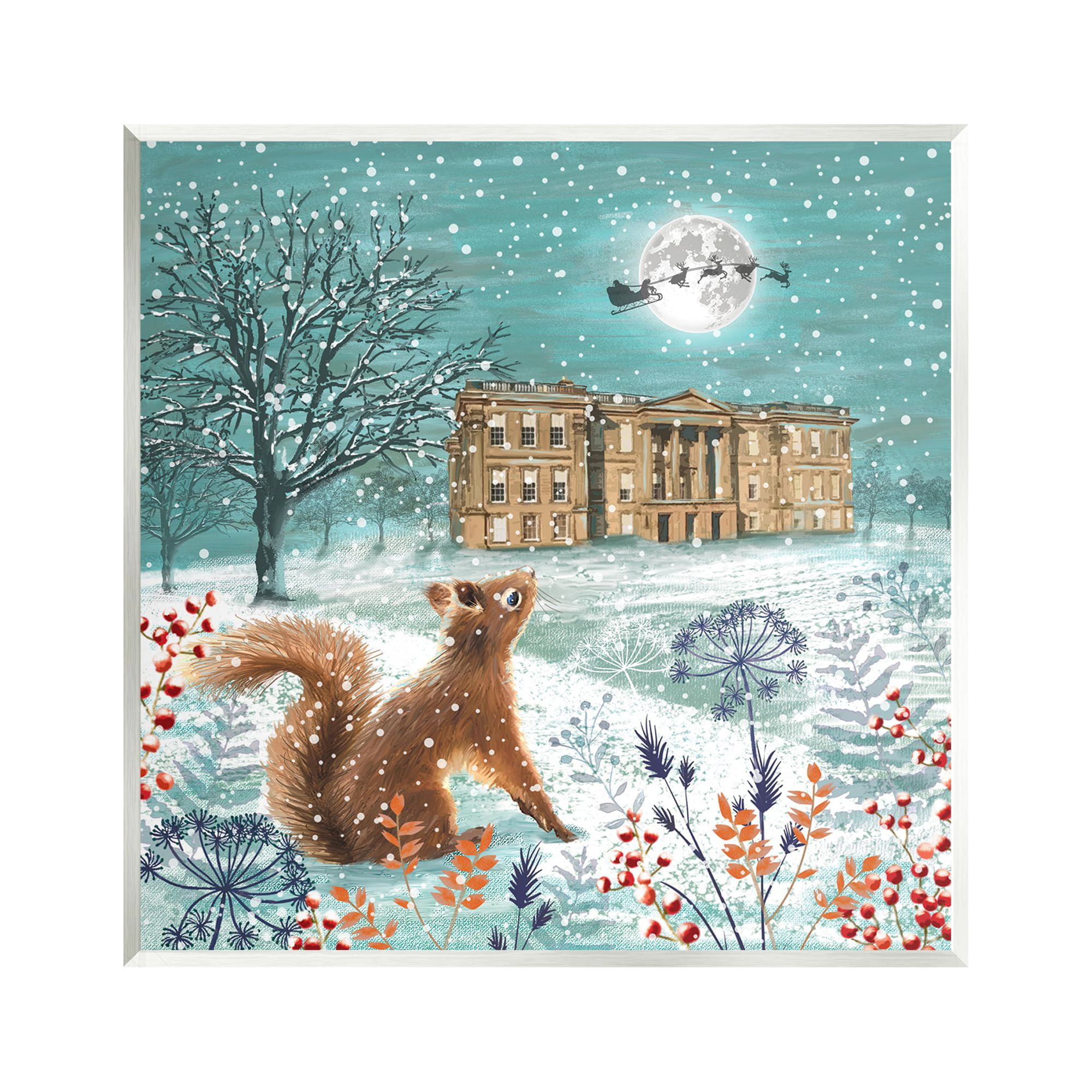 Stupell Industries Squirrel Watching Santa Claus Holiday Painting Unframed Art Print Wall Art