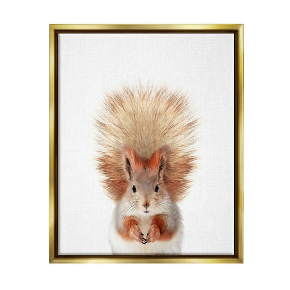 Stupell Industries Squirrel Wildlife Portrait Animals & Insects Painting Gold Floater Framed Art Print Wall Art, 25 x 31