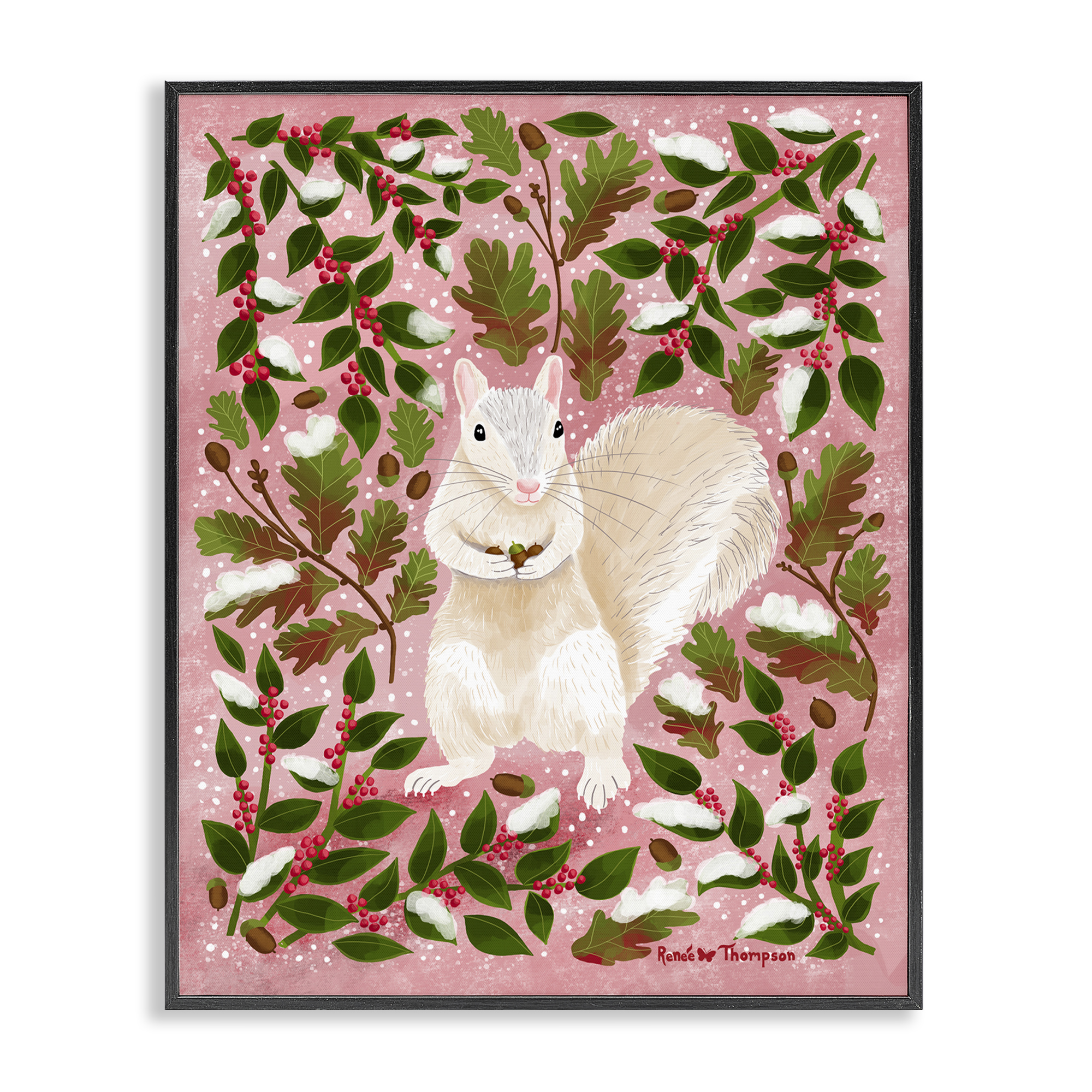 Stupell Industries Squirrel & Winter Holly Animals Painting Black Framed Art Print Wall Art, 16 x 20