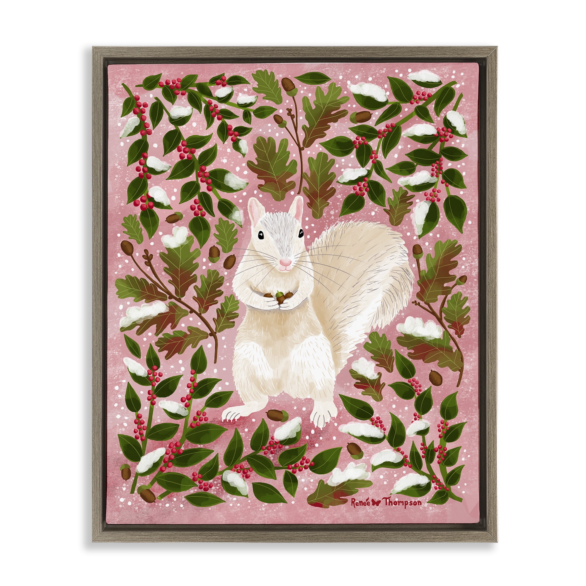 Stupell Industries Squirrel & Winter Holly Animals Painting Brown Floater Framed Canvas Art Print Wall Art, 25 x 31