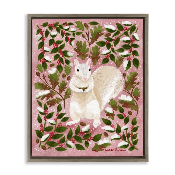 Stupell Industries Squirrel & Winter Holly Animals Painting Brown Floater Framed Canvas Art Print Wall Art, 25 x 31