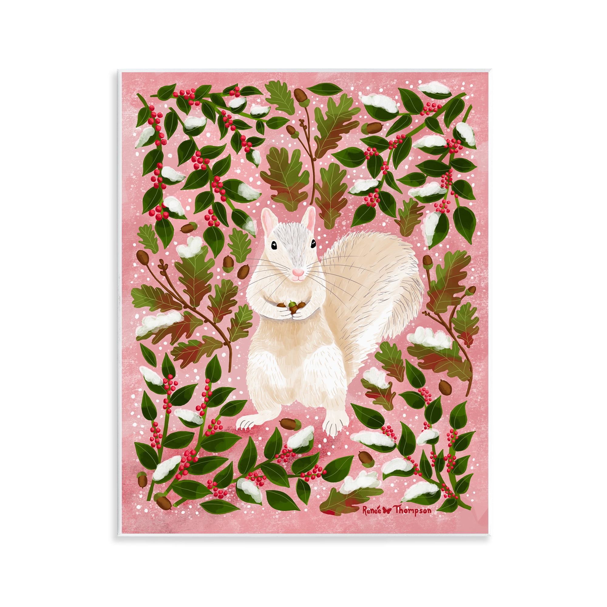 Stupell Industries Squirrel & Winter Holly Animals Painting Unframed Art Print Wall Art, 11 x 14
