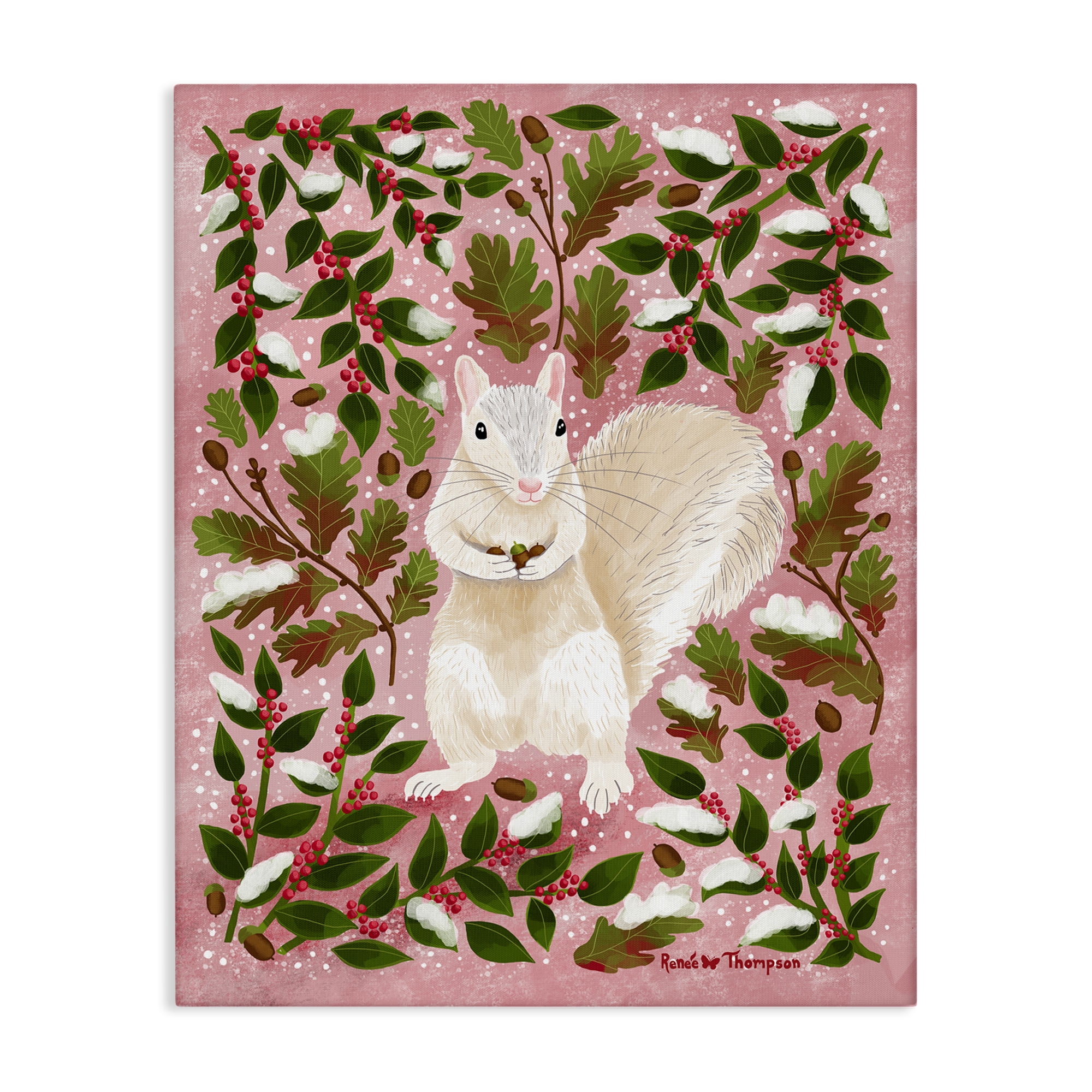 Stupell Industries Squirrel & Winter Holly Animals Painting Wrapped Canvas Art Print Wall Art, 36 x 48