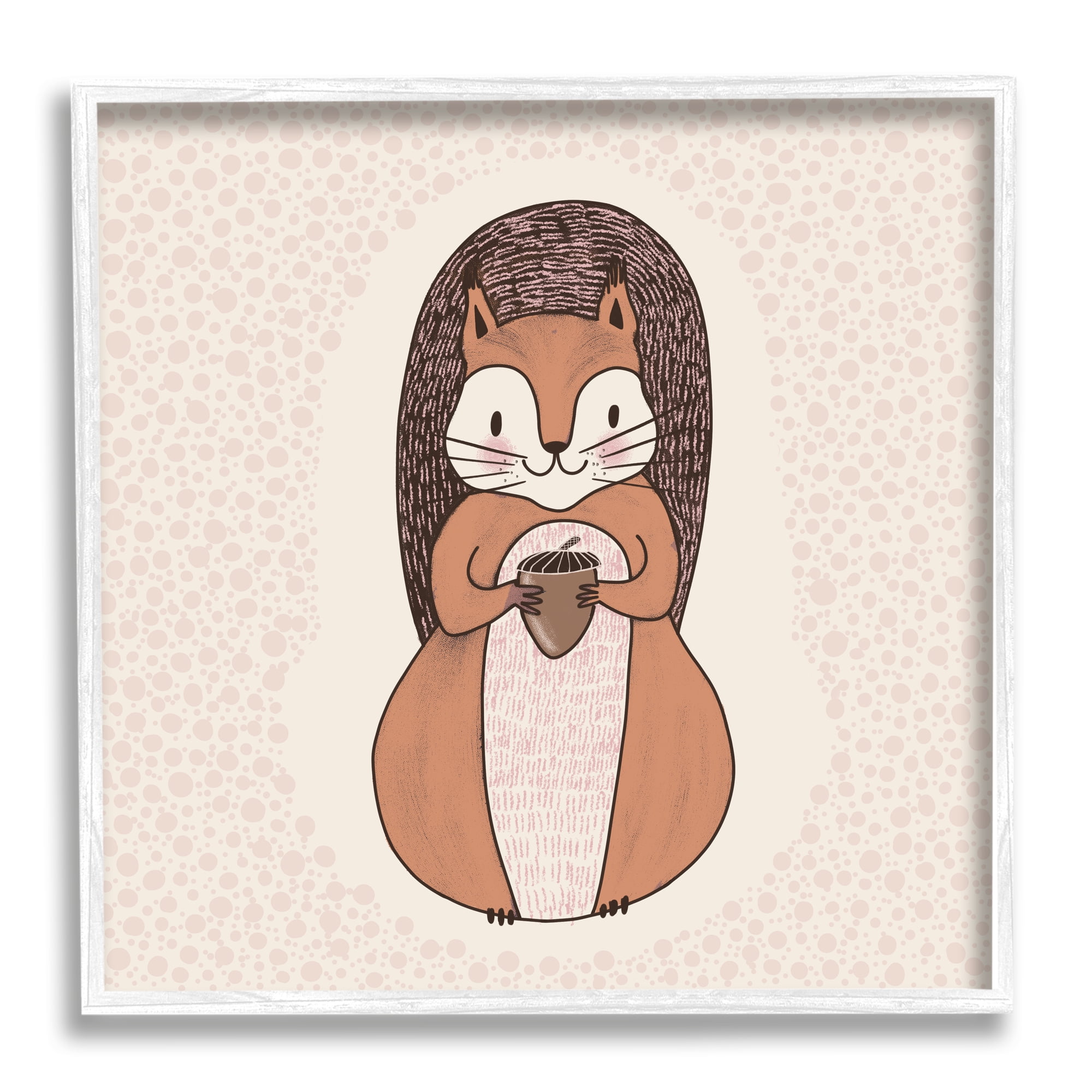 Stupell Industries Squirrel With Acorn Patterned Shapes Woodland Animal Graphic Art White Framed Art Print Wall Art, Design by Birgit Maria Kiennast