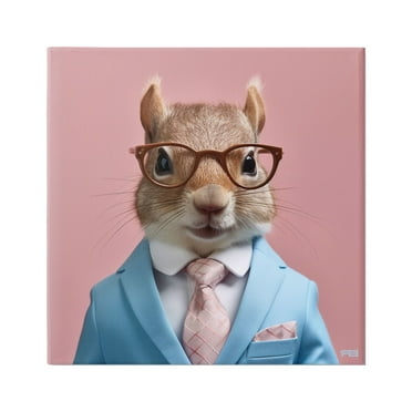 Stupell Industries Squirrel in Classy Suit Animals & Insects Painting Gallery Wrapped Canvas Art Print Wall Art, 17 x 17
