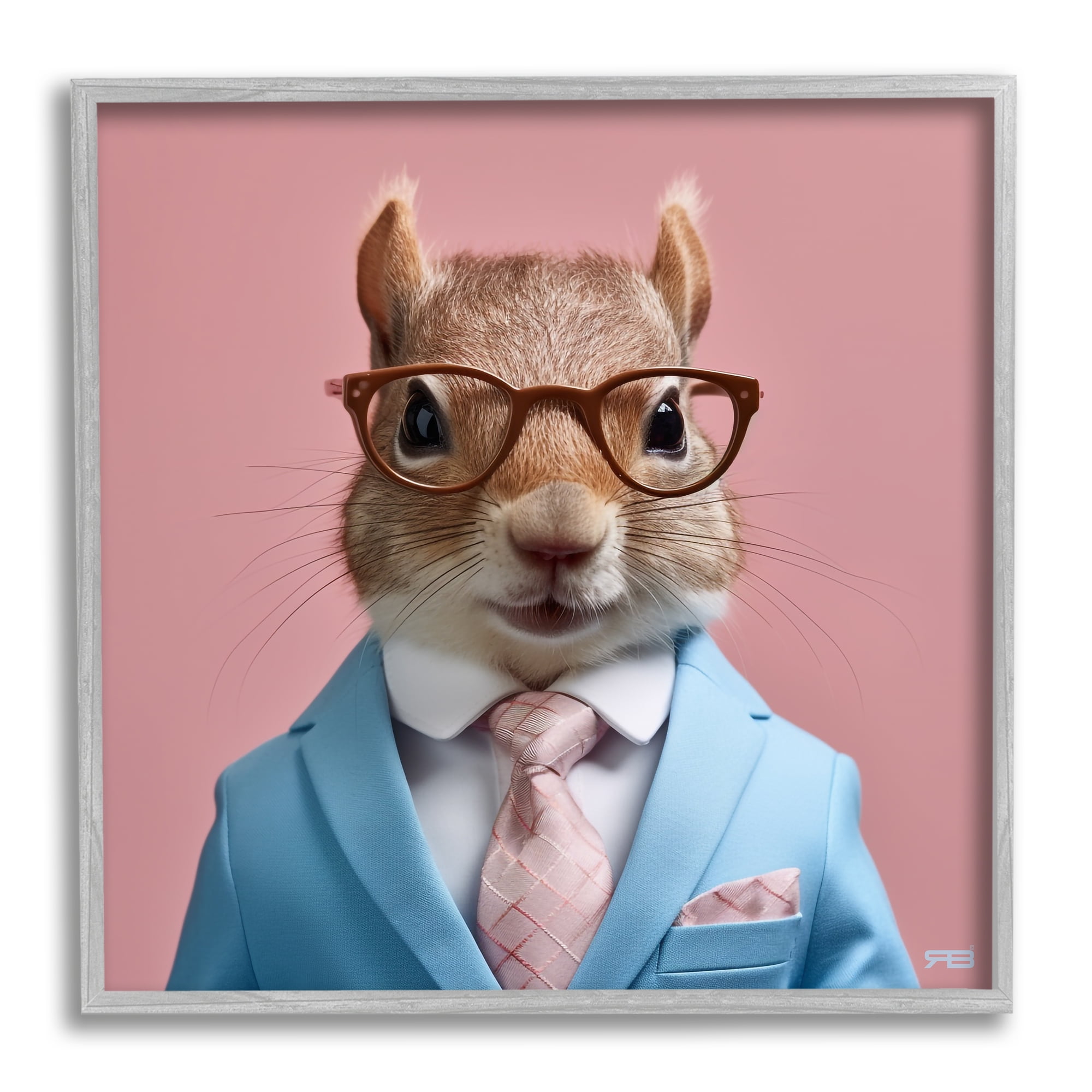 Stupell Industries Squirrel in Classy Suit Animals & Insects Painting Gray Framed Art Print Wall Art, 12 x 12