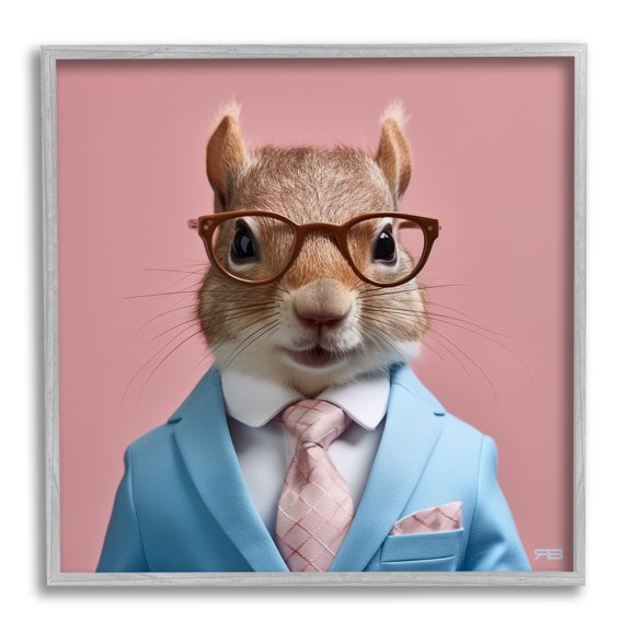 Stupell Industries Squirrel in Classy Suit Animals & Insects Painting Gray Framed Art Print Wall Art, 12 x 12