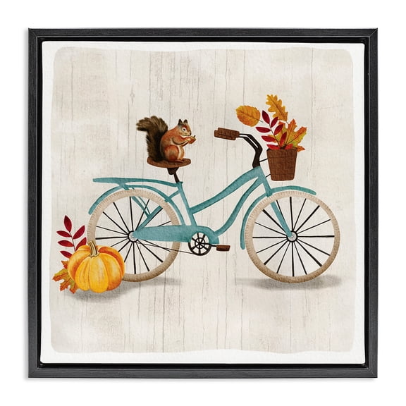 Stupell Industries Squirrel on Autumnal Bicycle Animals & Insects Painting Black Floater Framed Canvas Art Print Wall Art, 18 x 18