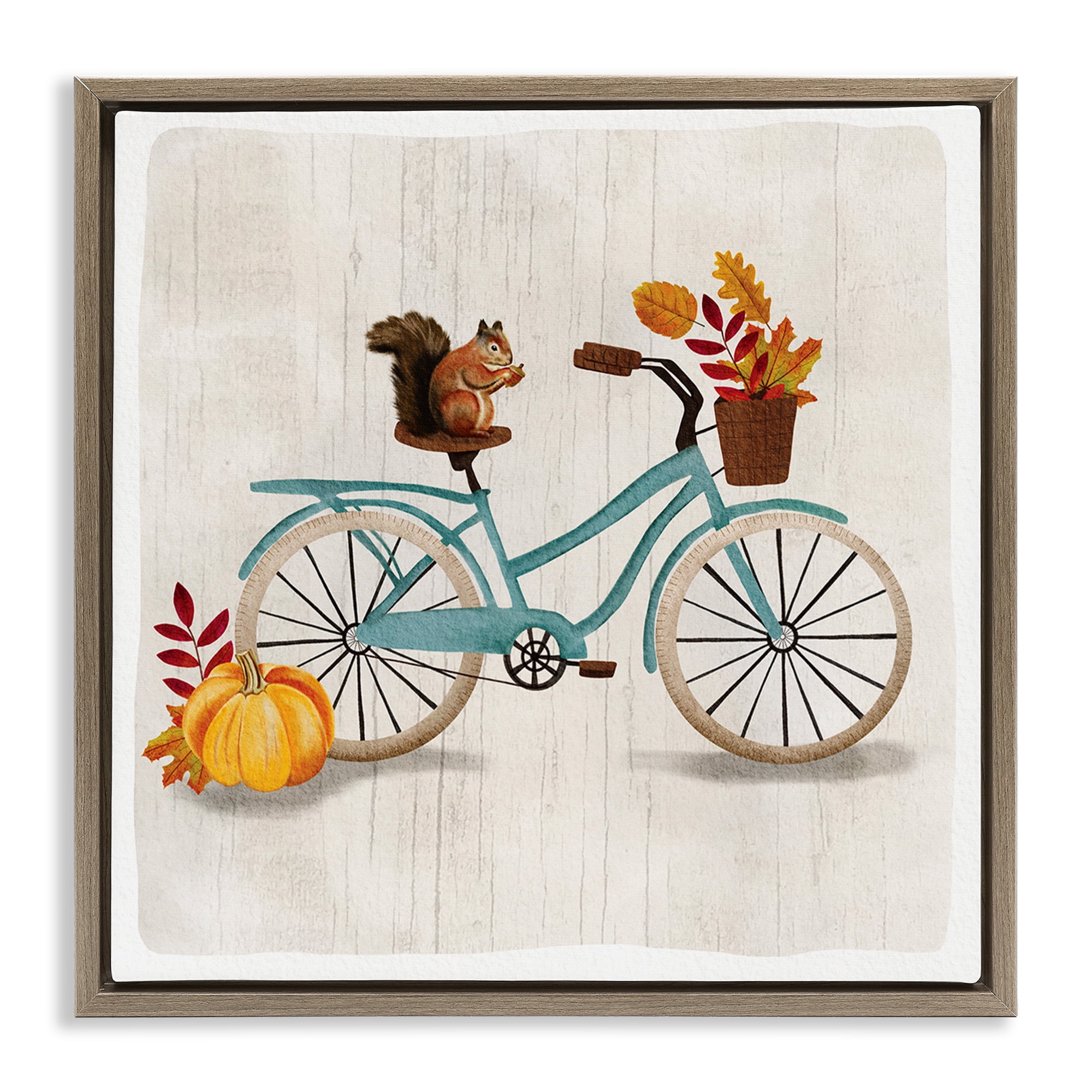 Stupell Industries Squirrel on Autumnal Bicycle Animals & Insects Painting Brown Floater Framed Canvas Art Print Wall Art, 18 x 18