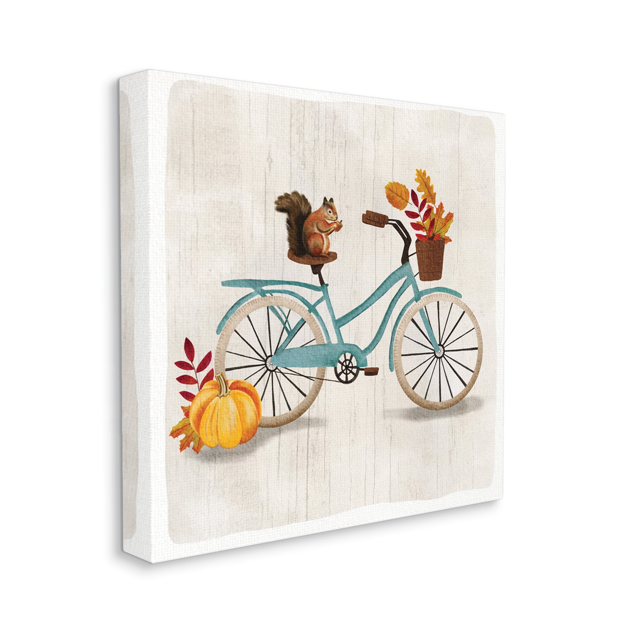 Stupell Industries Squirrel on Blue Bicycle Autumn Foliage Basket , 24 x 24, Designed by Jackie Quigley