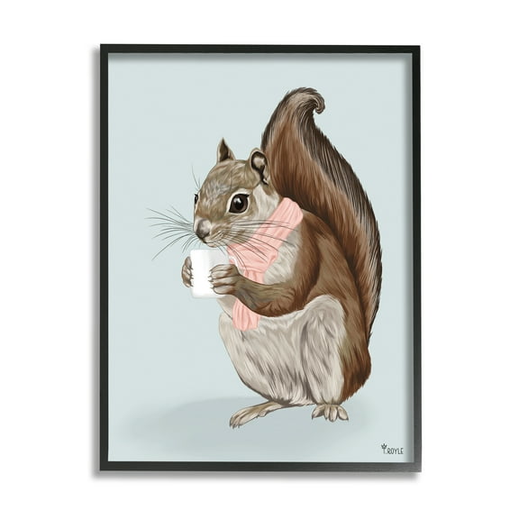Stupell Industries Squirrel with Warm Mug Animals & Insects Painting Black Framed Art Print Wall Art, 11 x 14