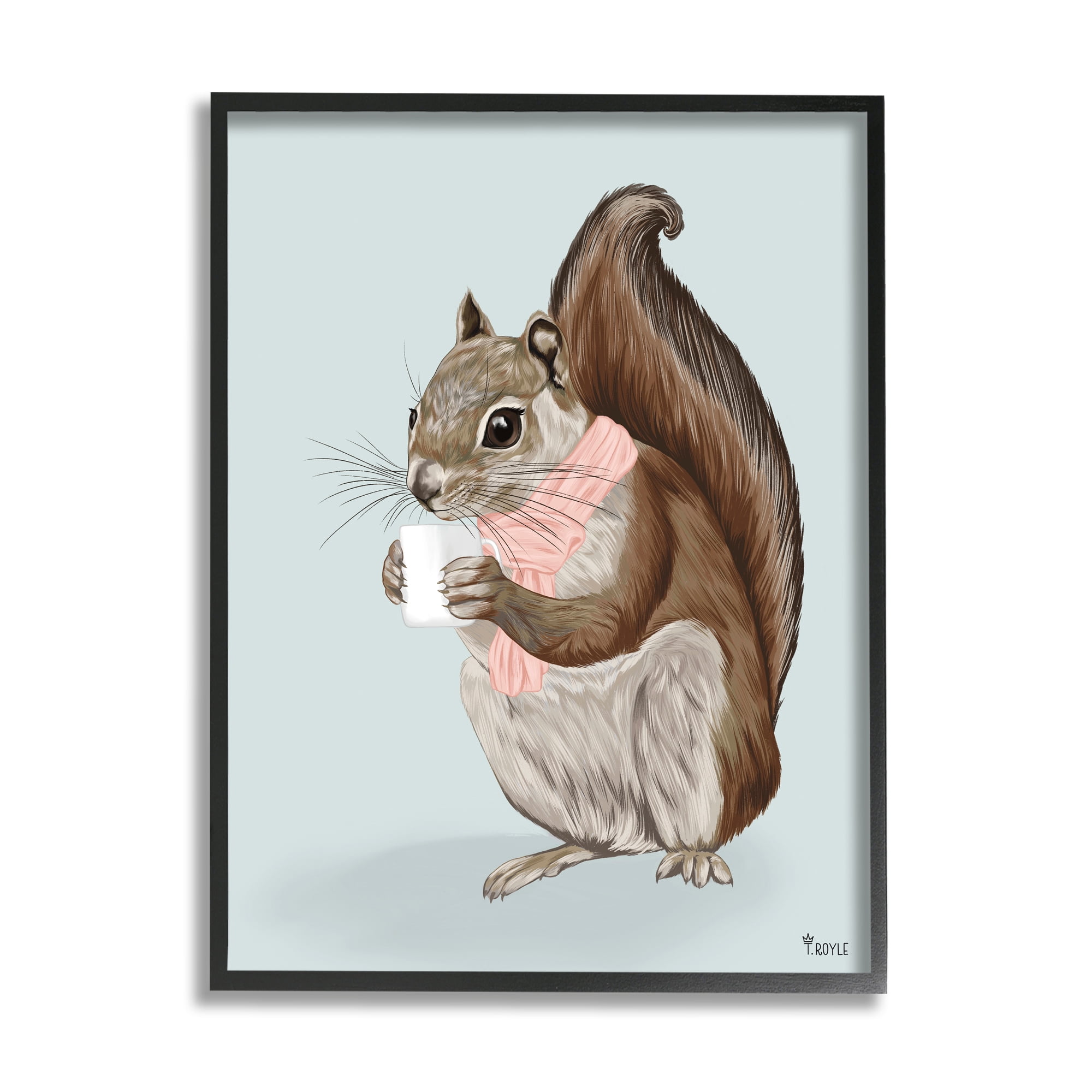 Stupell Industries Squirrel with Warm Mug Animals & Insects Painting Black Framed Art Print Wall Art, 24 x 30