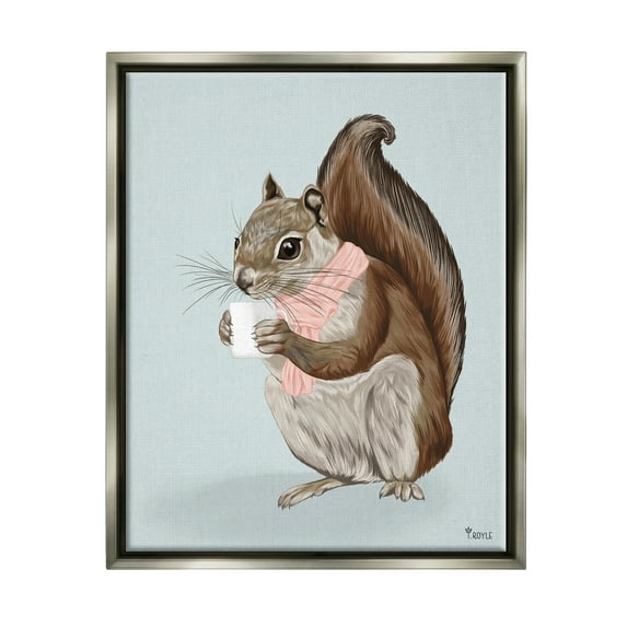 Stupell Industries Squirrel with Warm Mug Animals & Insects Painting Gray Floater Framed Canvas Art Print Wall Art, 25 x 31