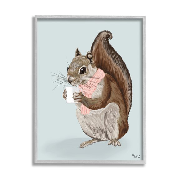 Stupell Industries Squirrel with Warm Mug Animals & Insects Painting Gray Framed Art Print Wall Art, 16 x 20