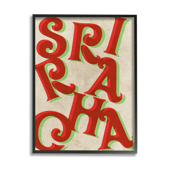 Stupell Industries Sriracha Hot Sauce Text Letters Layered Shadows Graphic Art Black Framed Art Print Wall Art, Design by Daphne Polselli