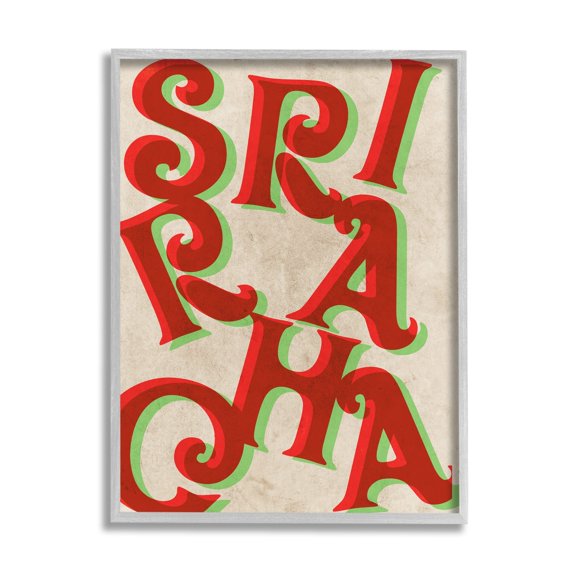 Stupell Industries Sriracha Hot Sauce Text Letters Layered Shadows Graphic Art Gray Framed Art Print Wall Art, Design by Daphne Polselli