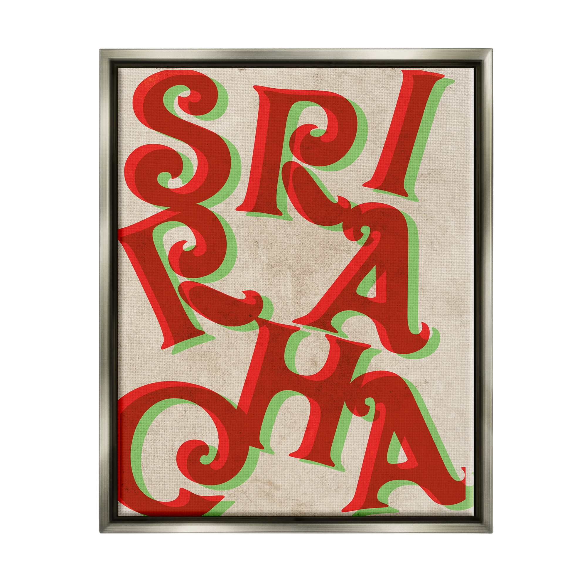 Stupell Industries Sriracha Hot Sauce Text Letters Layered Shadows Graphic Art Luster Gray Floating Framed Canvas Print Wall Art, Design by Daphne Polselli