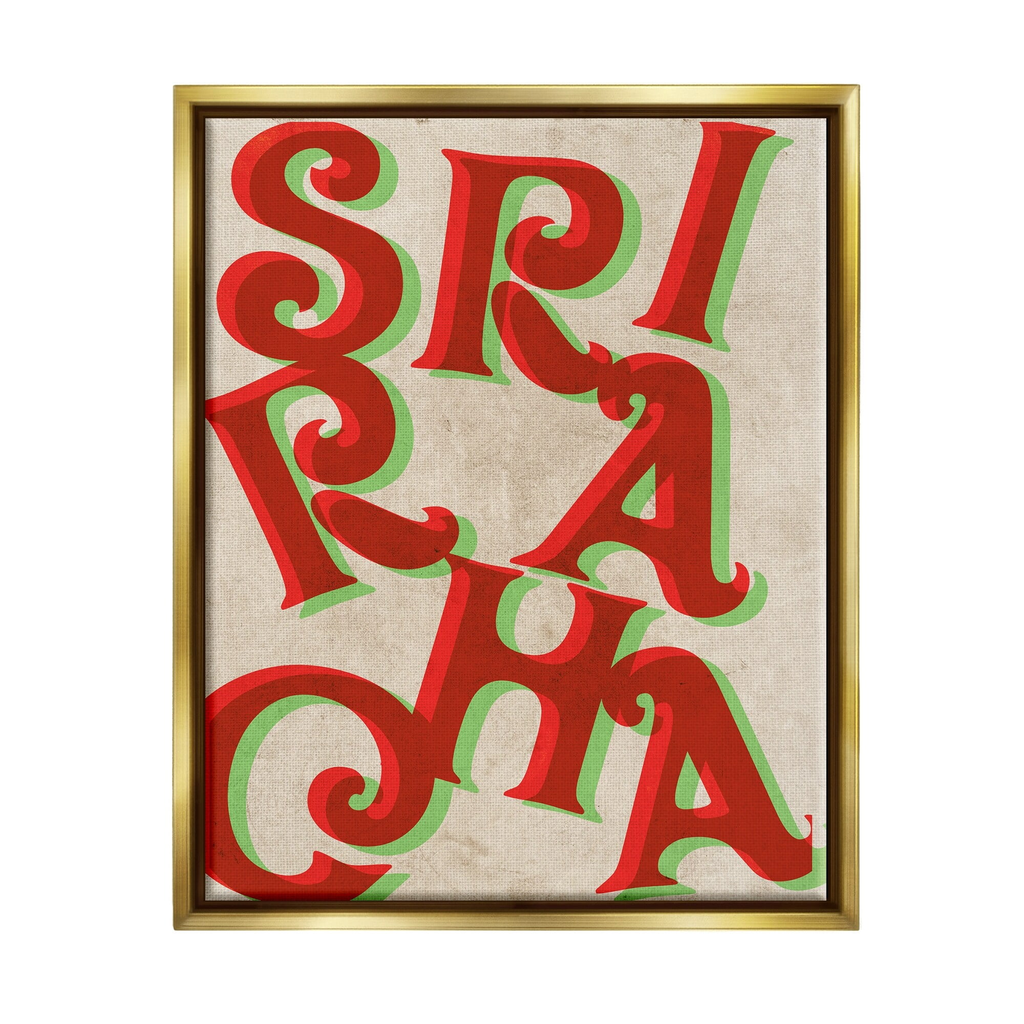 Stupell Industries Sriracha Hot Sauce Text Letters Layered Shadows Graphic Art Metallic Gold Floating Framed Canvas Print Wall Art, Design by Daphne Polselli