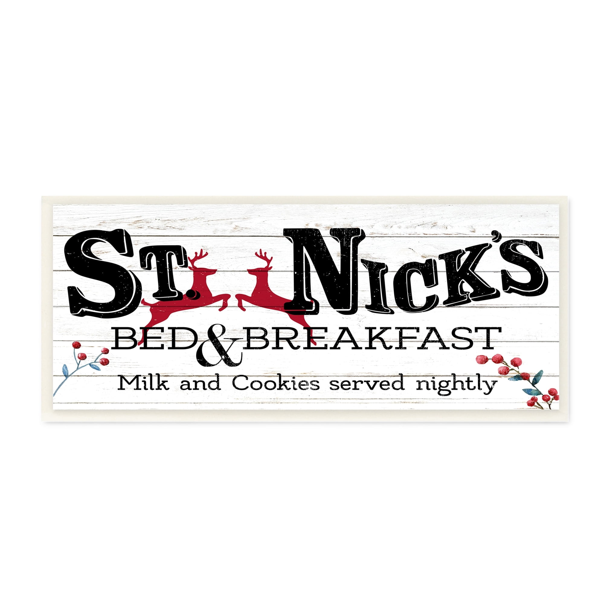 Stupell Industries St. Nick's Bead & Breakfast Christmas Red Reindeer, 17 x 7,Design by Kim Allen