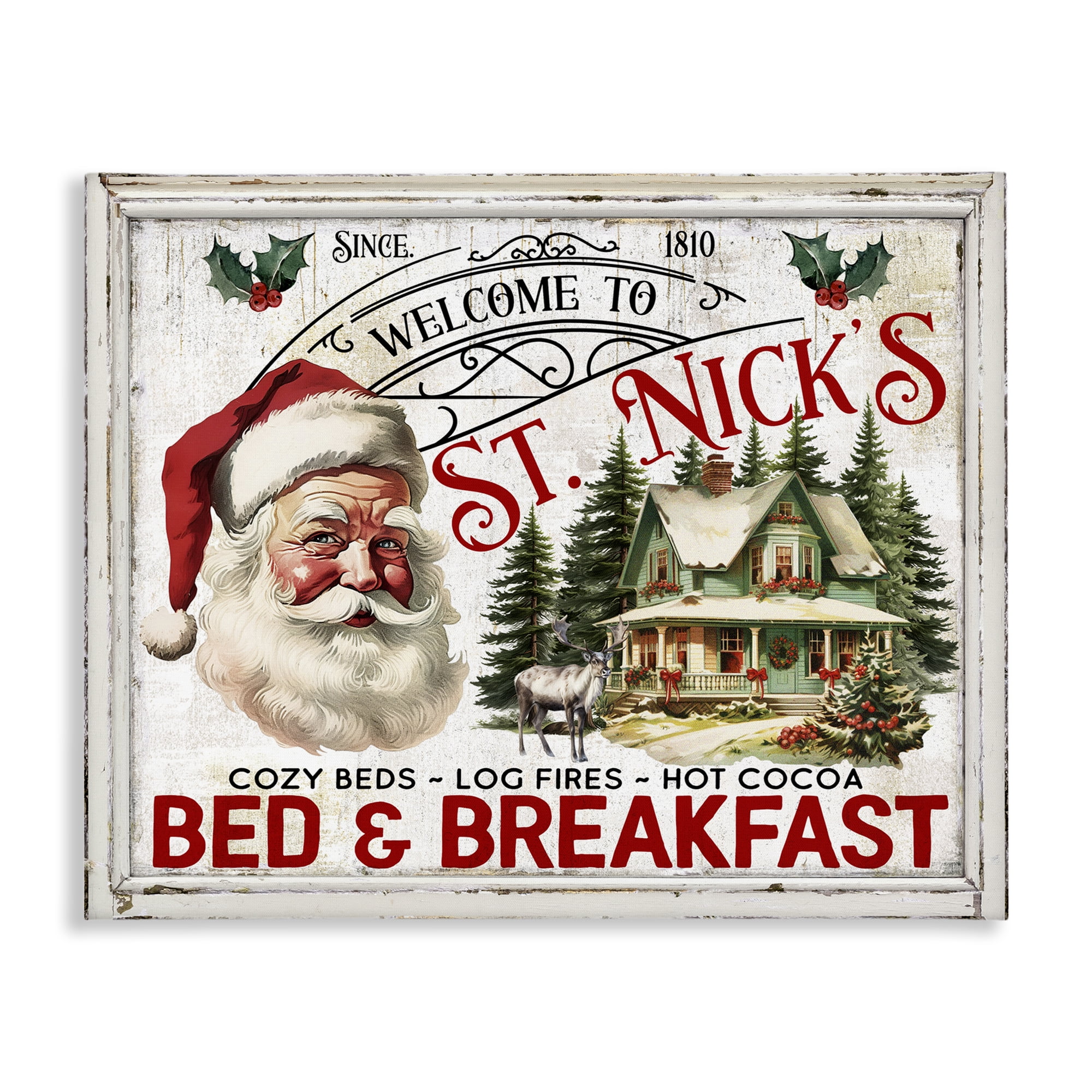 Stupell Industries St Nick's Bed & Breakfast Holiday Painting Gallery Wrapped Canvas Art Prints Wall Art, 48 x 36