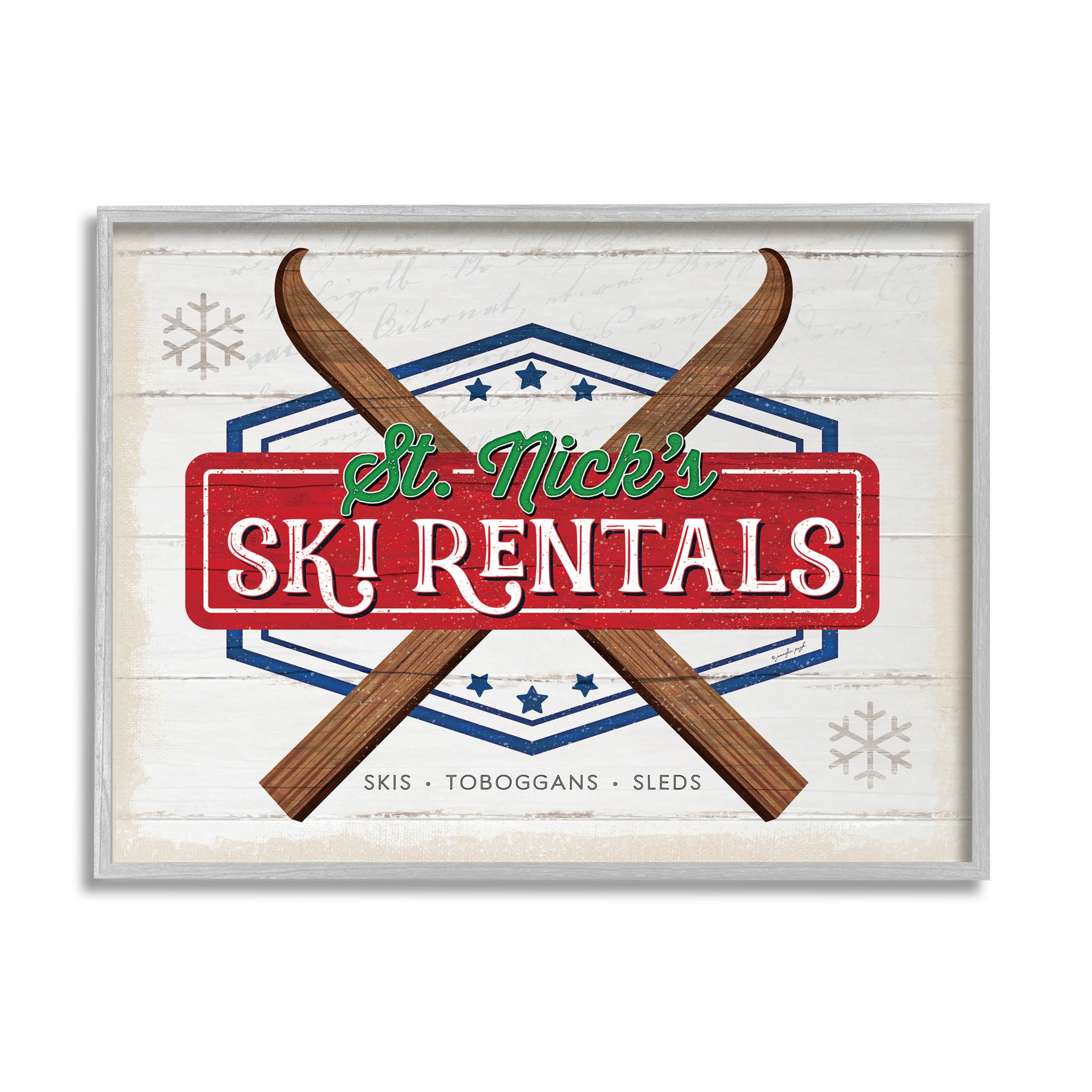 Stupell Industries St. Nick's Ski Rentals Vintage Graphic Art Gray Framed Art Print Wall Art, Design by Jennifer Pugh