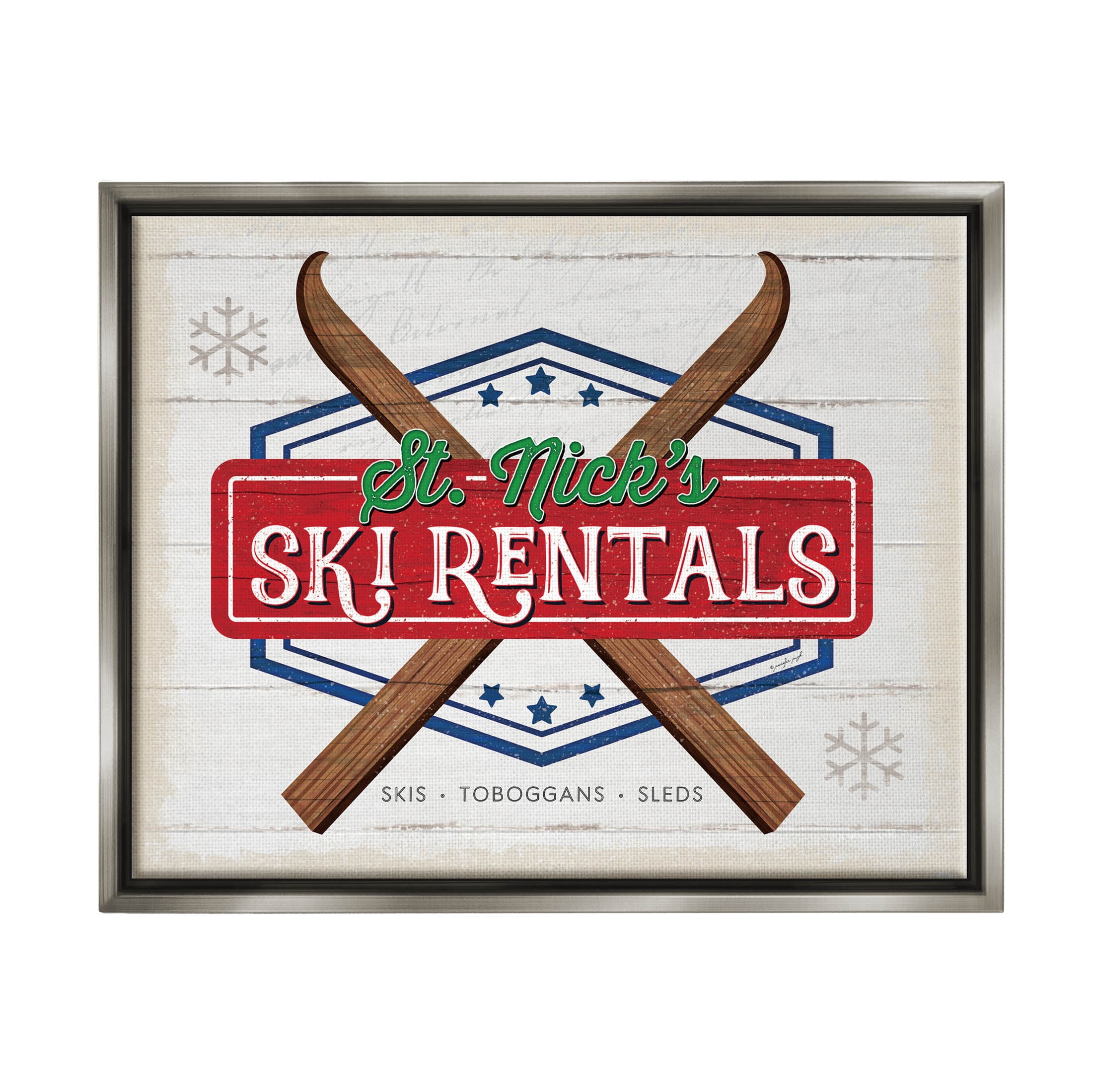 Stupell Industries St. Nick's Ski Rentals Vintage Graphic Art Luster Gray Floating Framed Canvas Print Wall Art, Design by Jennifer Pugh