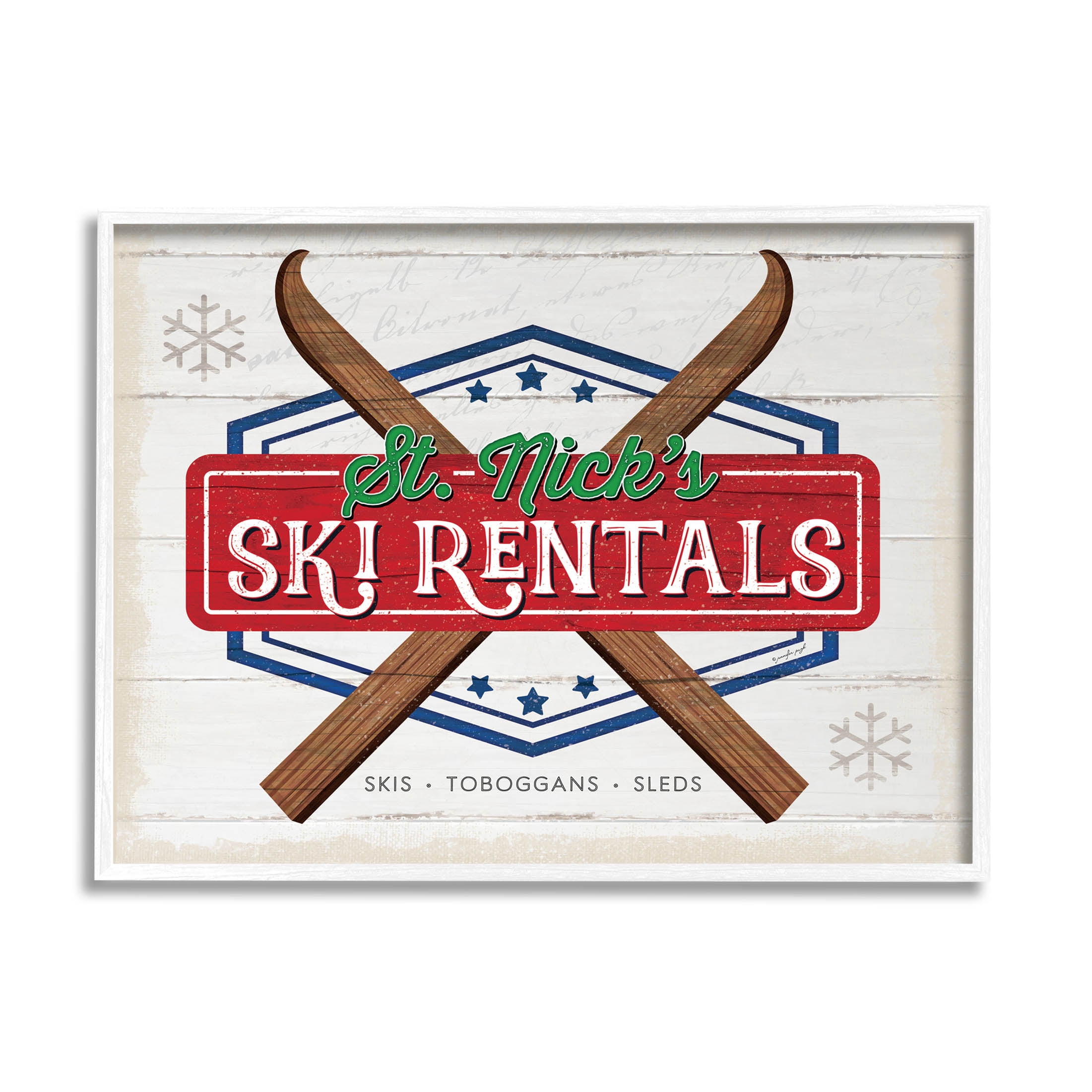 Stupell Industries St. Nick's Ski Rentals Vintage Graphic Art White Framed Art Print Wall Art, Design by Jennifer Pugh