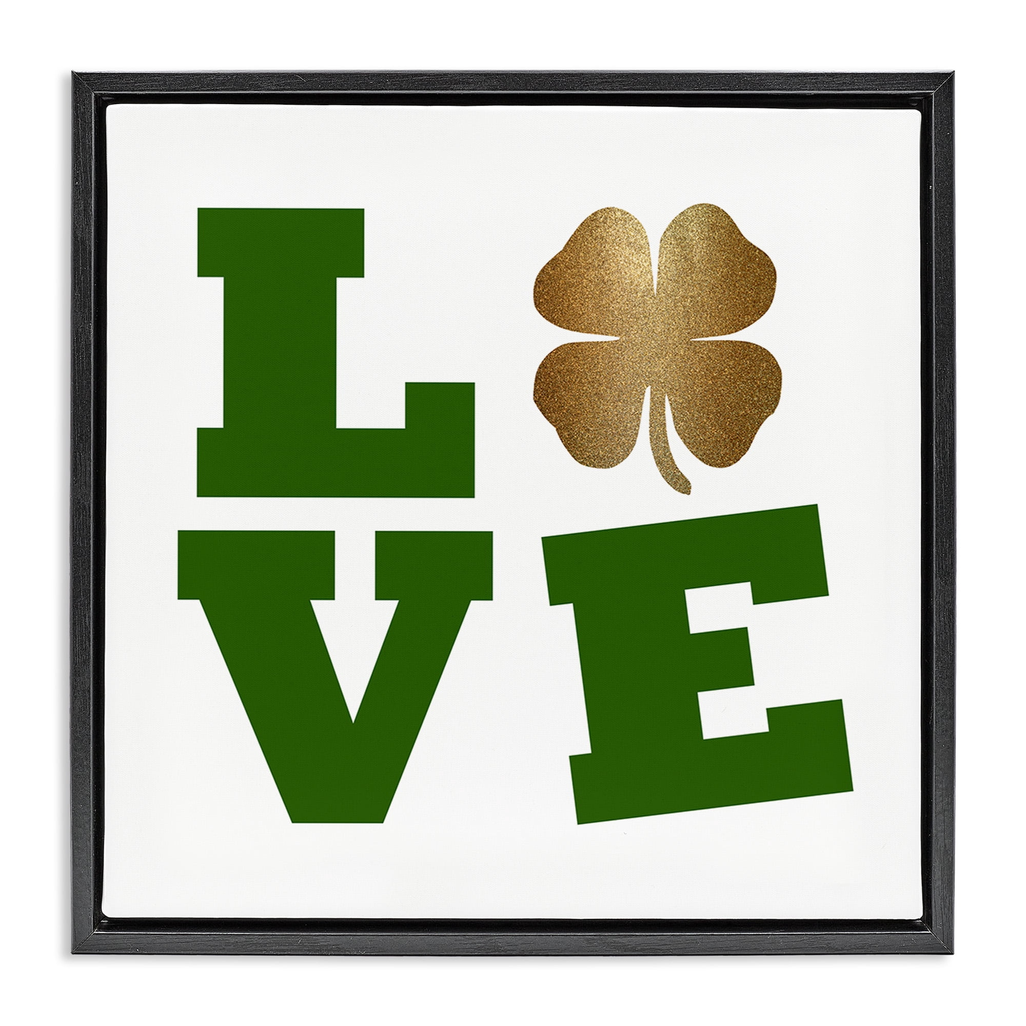 Stupell Industries St Patrick's Day Clover Love Holiday Painting Black Floater Framed Canvas Art Print Wall Art, 18 x 18