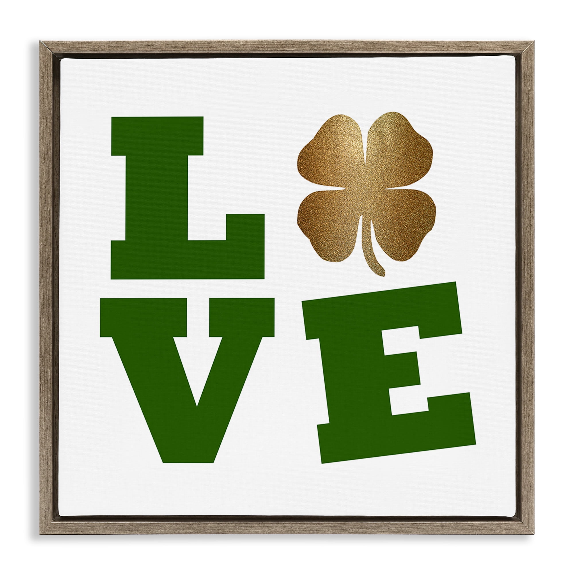 Stupell Industries St Patrick's Day Clover Love Holiday Painting Brown Floater Framed Canvas Art Print Wall Art, 18 x 18