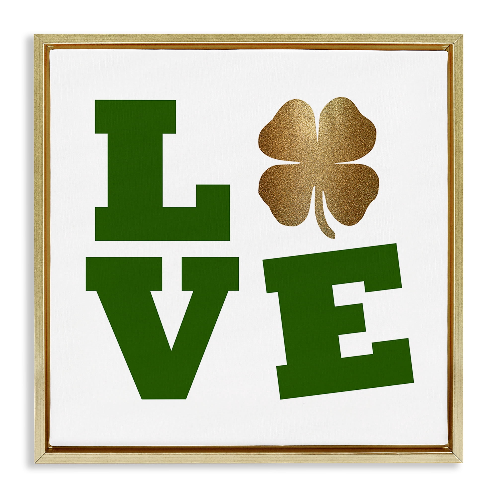 Stupell Industries St Patrick's Day Clover Love Holiday Painting Gold Floater Framed Canvas Art Print Wall Art, 18 x 18