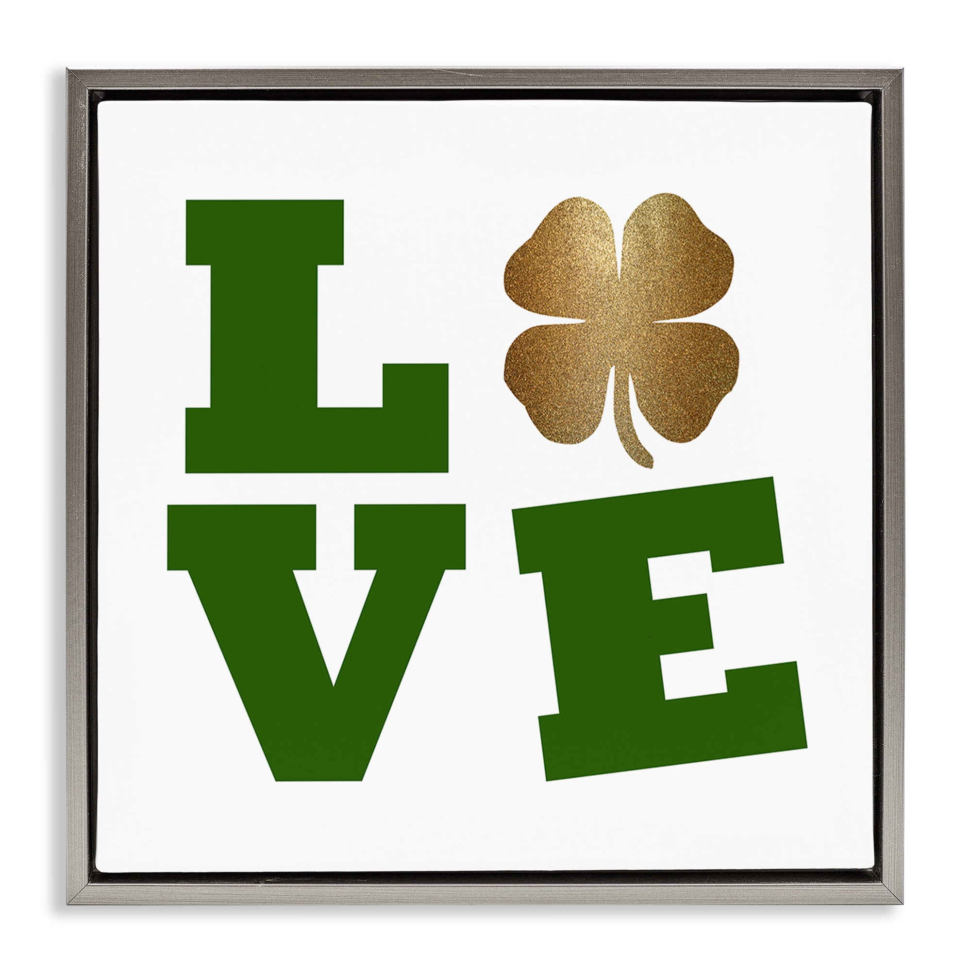 Stupell Industries St Patrick's Day Clover Love Holiday Painting Gray Floater Framed Canvas Art Print Wall Art, 25 x 25