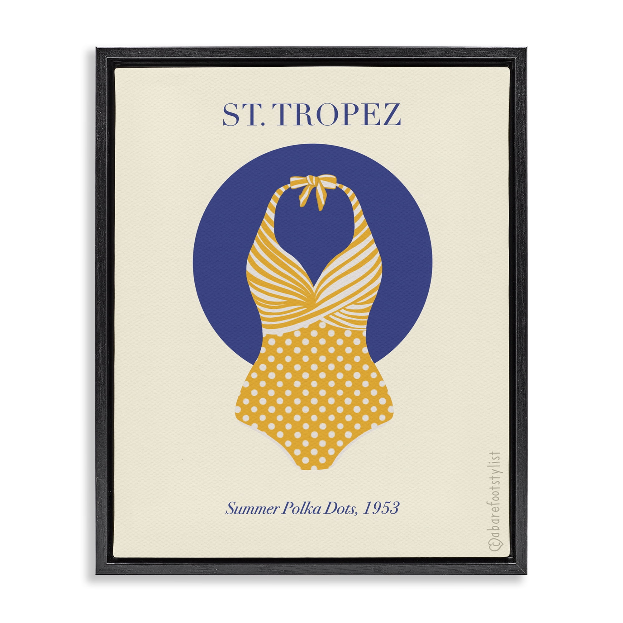 Stupell Industries St. Tropez Dotted Swimsuit Black Framed Floater Canvas Wall Art, design by A Barefoot Stylist
