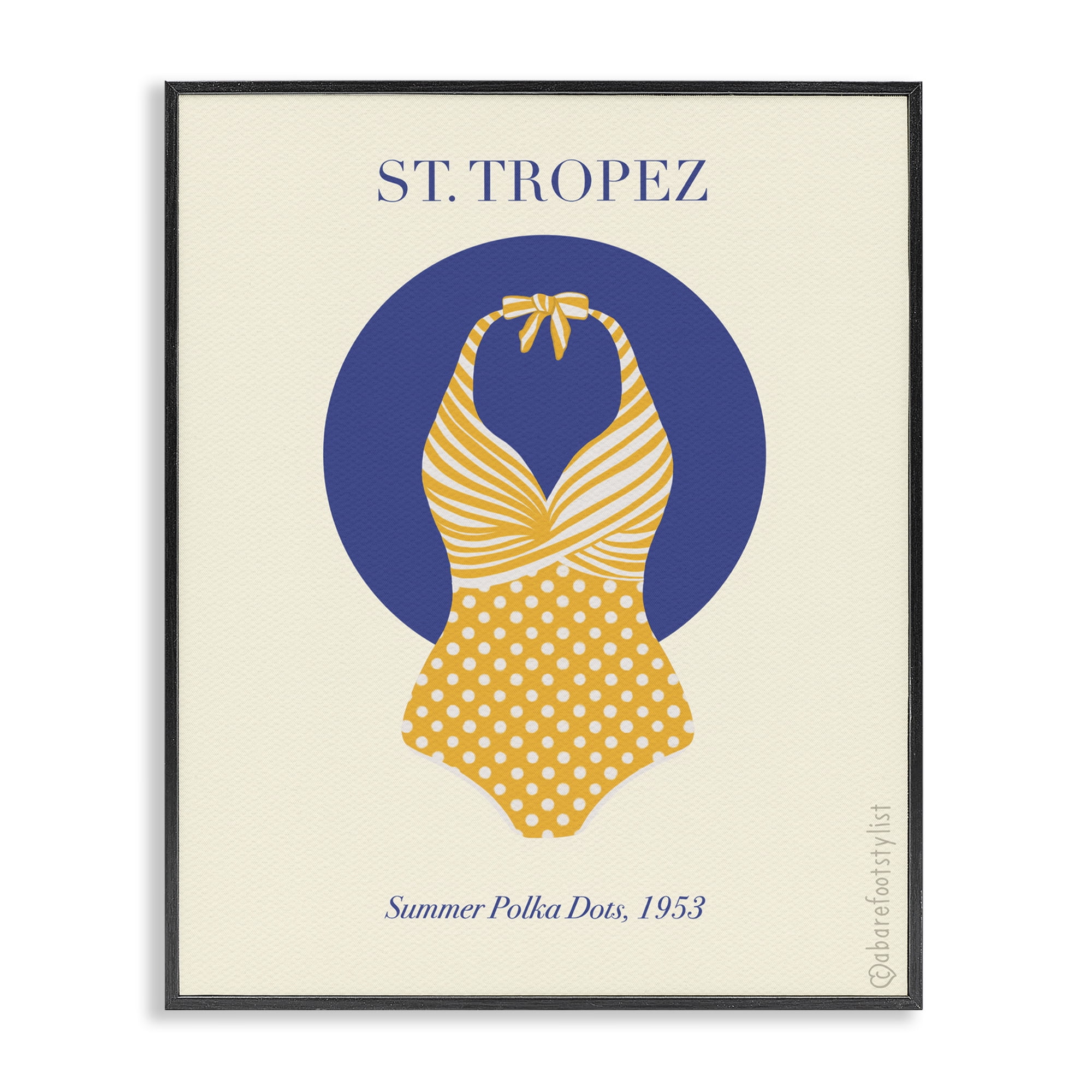 Stupell Industries St. Tropez Dotted Swimsuit Black Framed Giclee Art, design by A Barefoot Stylist