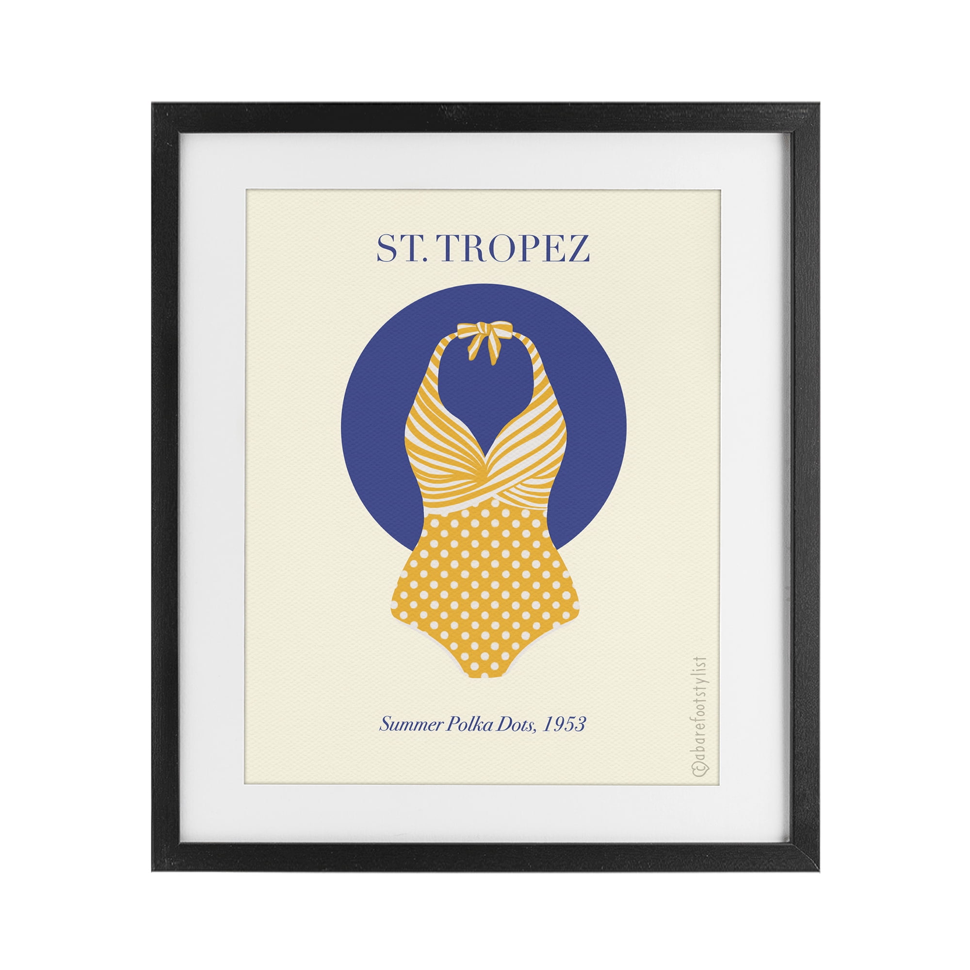 Stupell Industries St. Tropez Dotted Swimsuit Black Framed Print Under Glass, design by A Barefoot Stylist