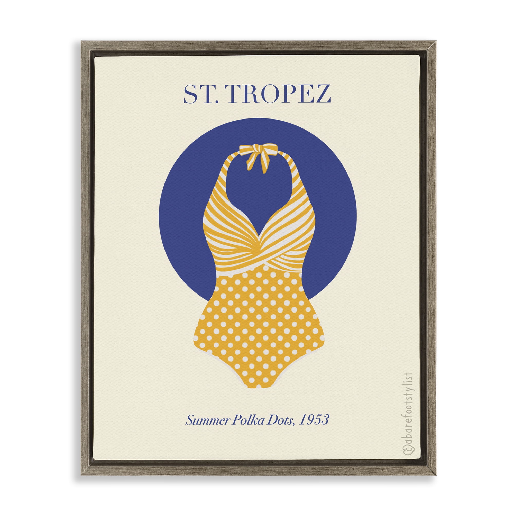 Stupell Industries St. Tropez Dotted Swimsuit Brown Framed Floater Canvas Wall Art, design by A Barefoot Stylist