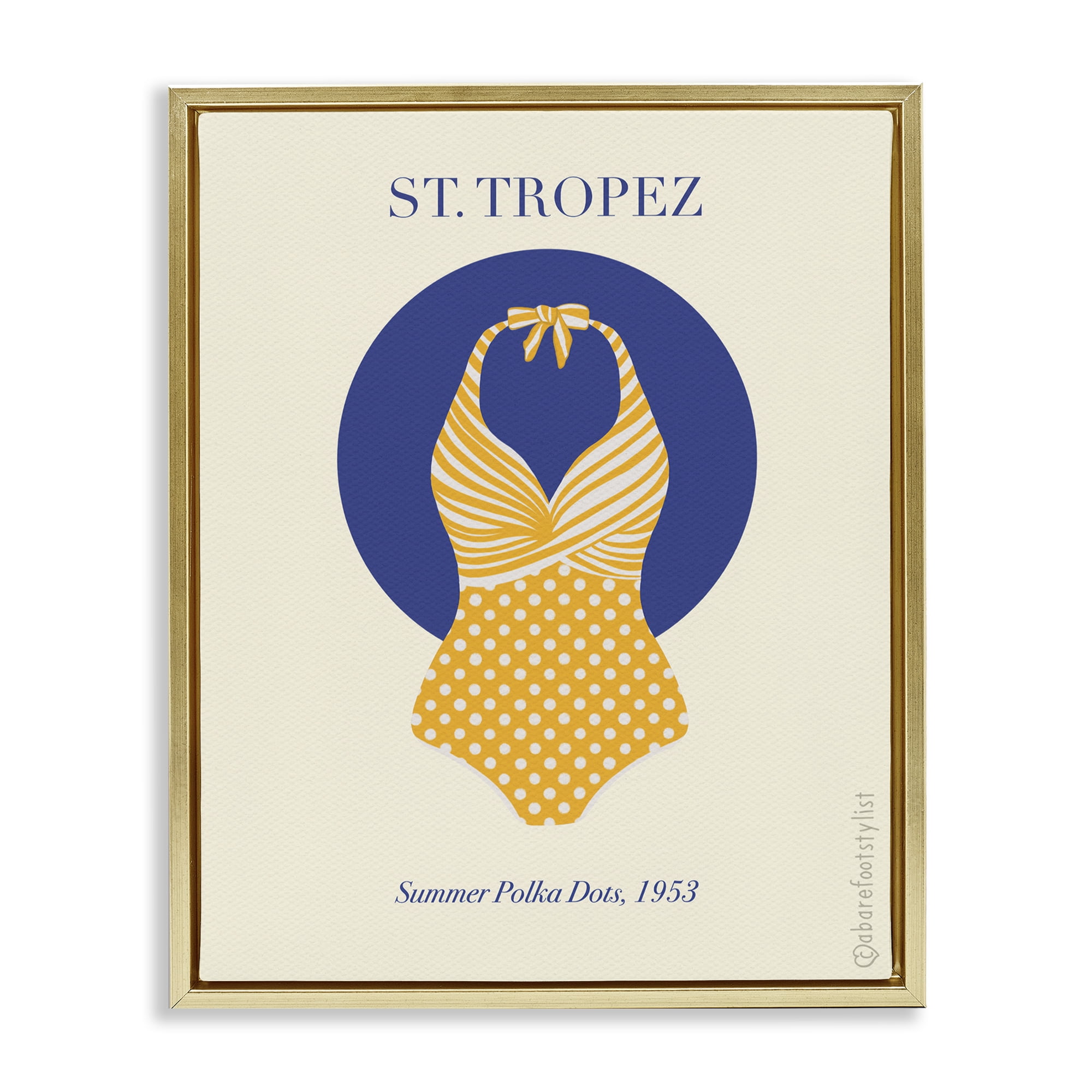 Stupell Industries St. Tropez Dotted Swimsuit Gold Framed Floater Canvas Wall Art, design by A Barefoot Stylist