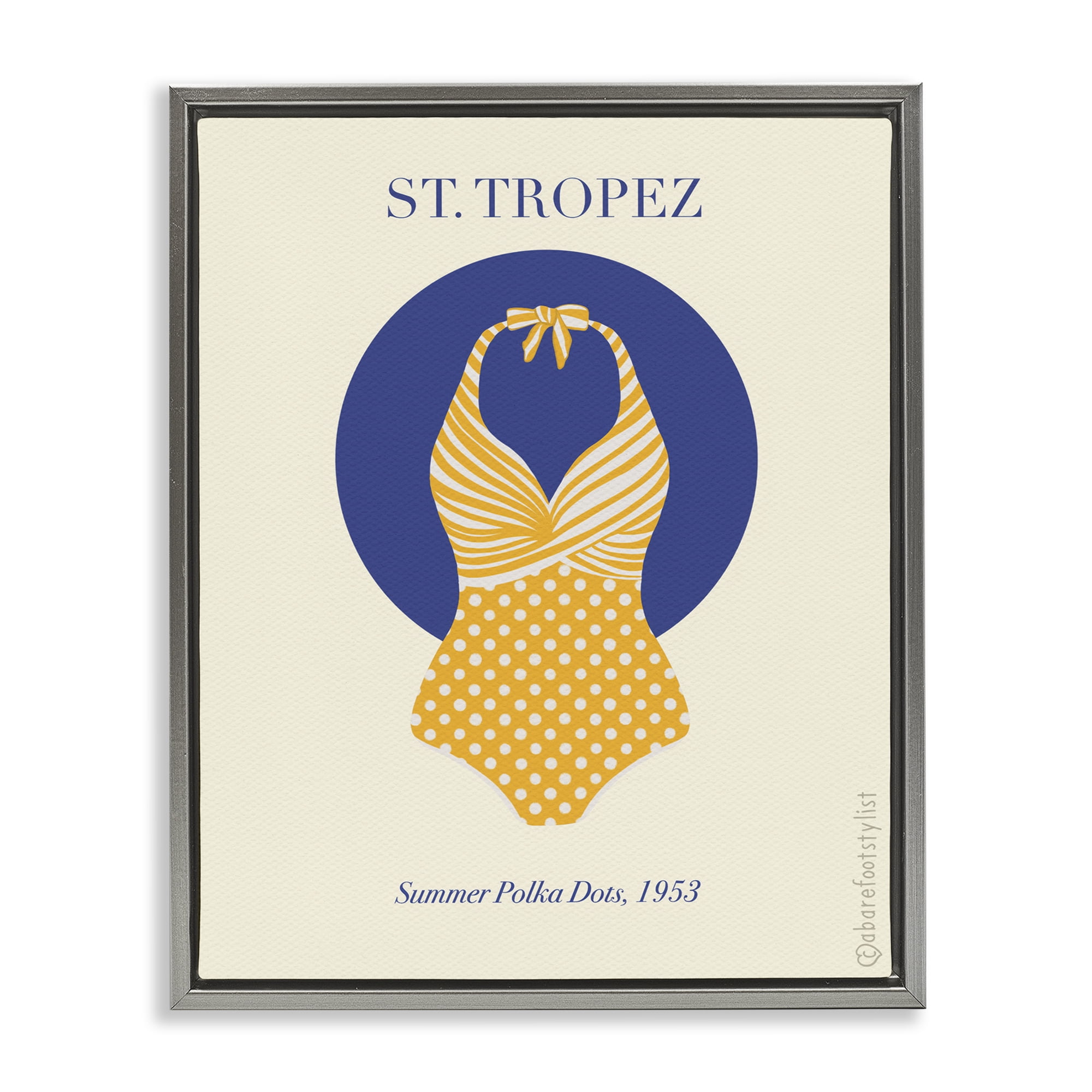 Stupell Industries St. Tropez Dotted Swimsuit Gray Framed Floater Canvas Wall Art, design by A Barefoot Stylist
