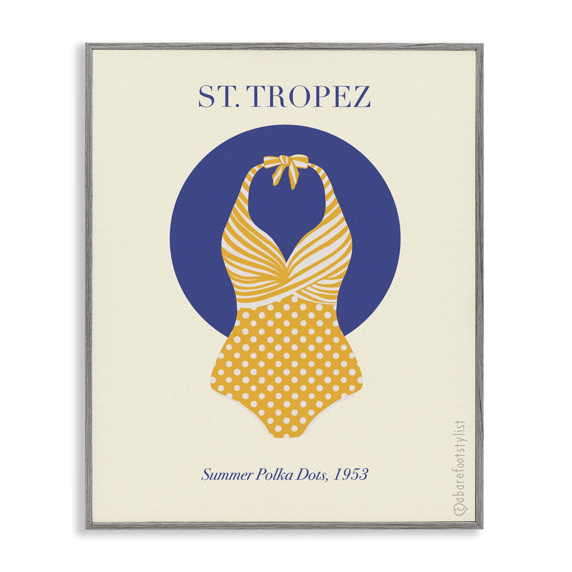 Stupell Industries St. Tropez Dotted Swimsuit Gray Framed Giclee Art, design by A Barefoot Stylist