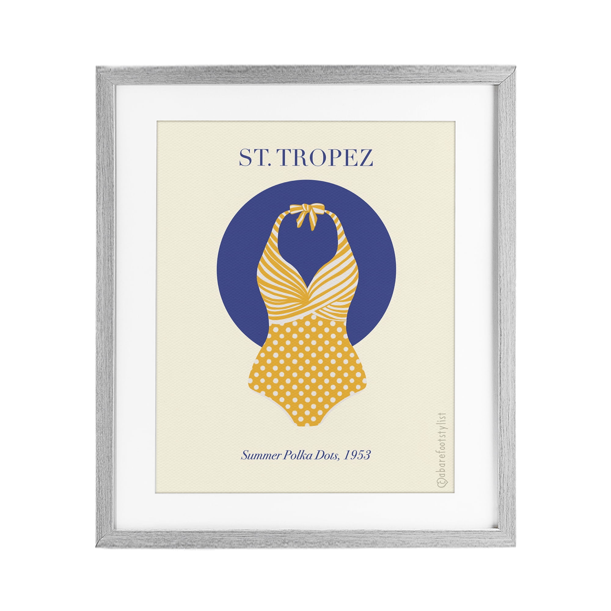 Stupell Industries St. Tropez Dotted Swimsuit Gray Framed Print Under Glass, design by A Barefoot Stylist