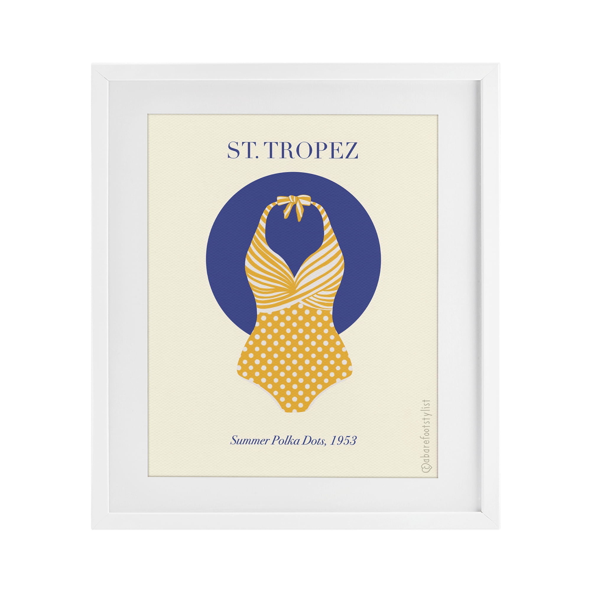 Stupell Industries St. Tropez Dotted Swimsuit White Framed Print Under Glass, design by A Barefoot Stylist