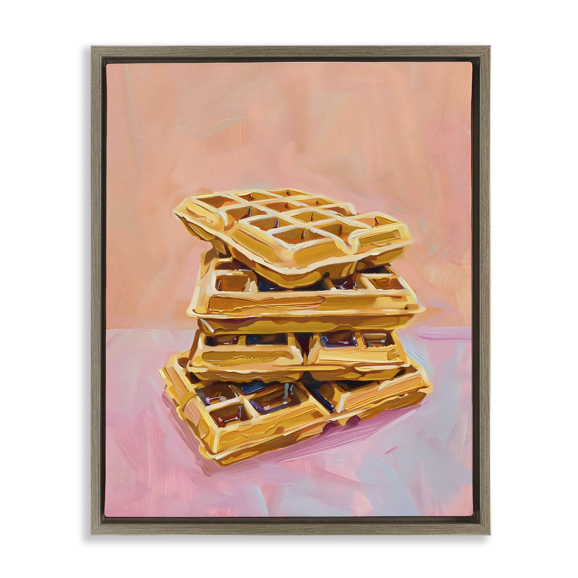 Stupell Industries Stack of Fluffy Waffles Brown Framed Floater Canvas Wall Art, design by The Prints Vibe