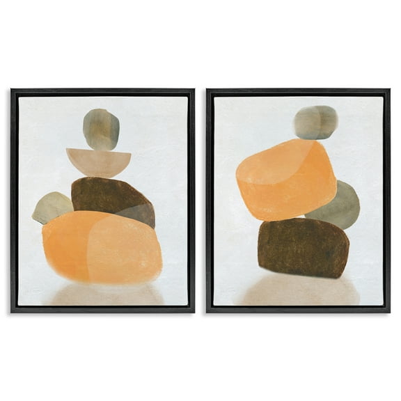 Stupell Industries Stacked Abstract Pebbles Abstract Painting Black Floater Framed Canvas Art Print Wall Art, 17 x 21, Set of 2