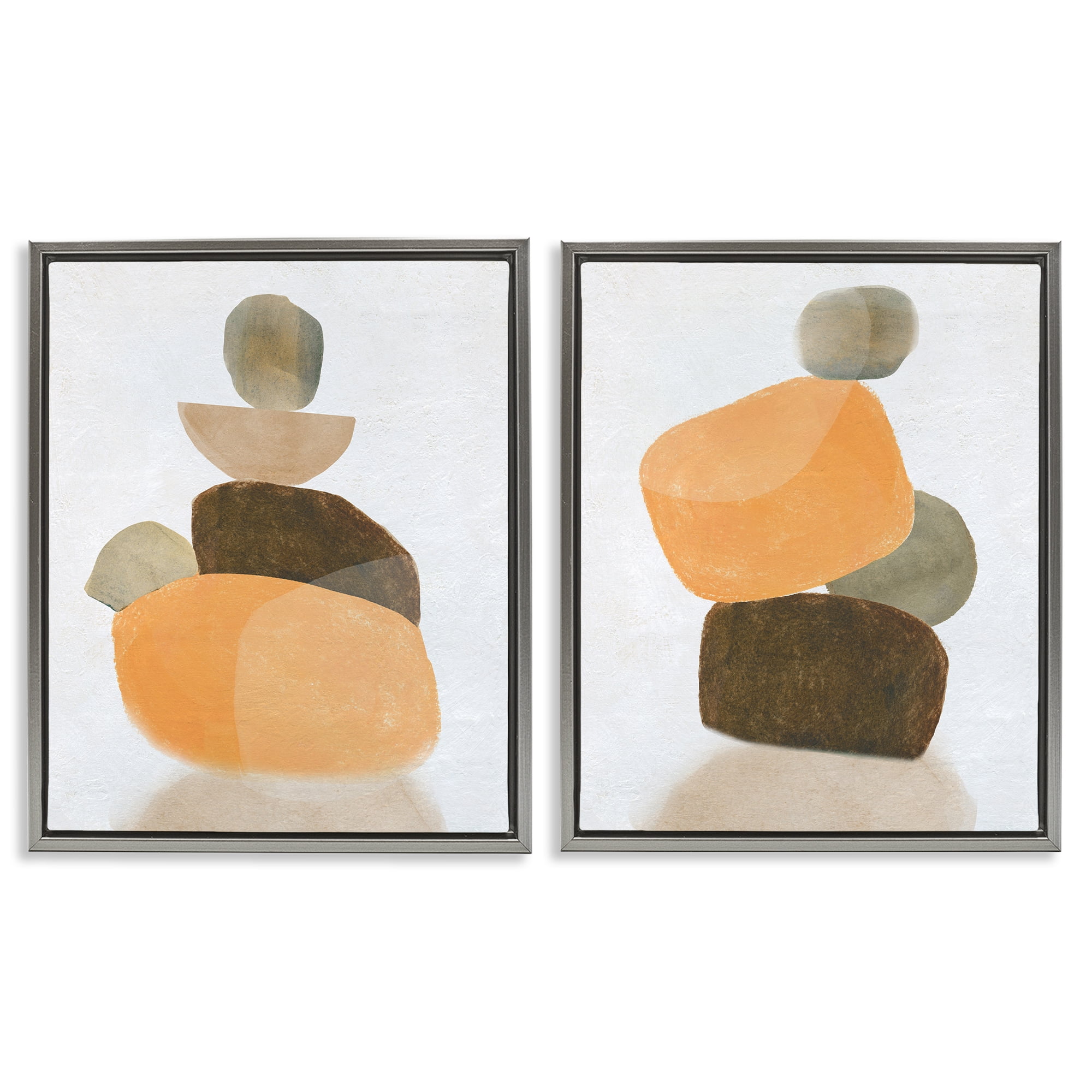 Stupell Industries Stacked Abstract Pebbles Abstract Painting Gray Floater Framed Canvas Art Print Wall Art, 31 x 25, Set of 2
