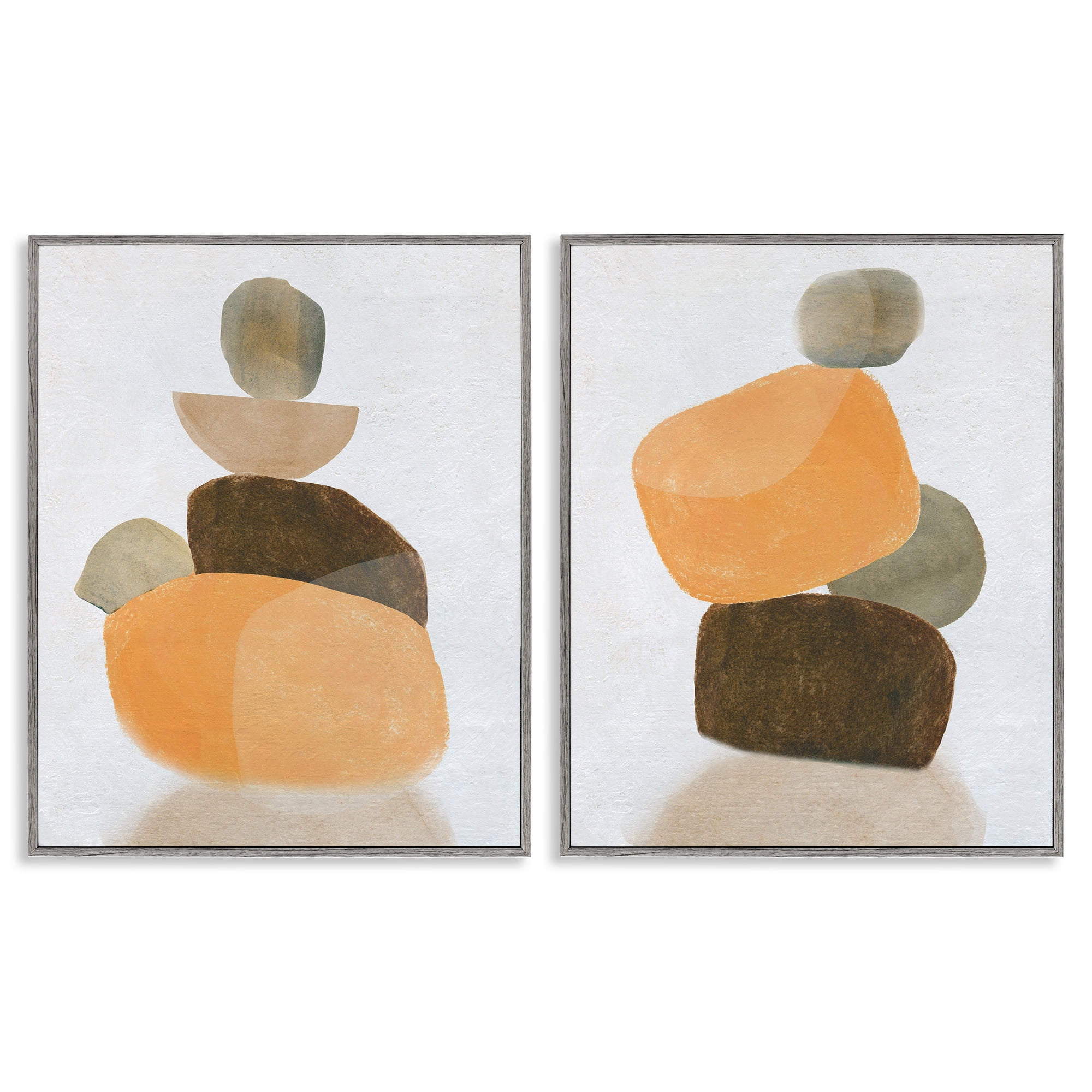 Stupell Industries Stacked Abstract Pebbles Abstract Painting Gray Framed Art Print Wall Art, 24 x 30, Set of 2