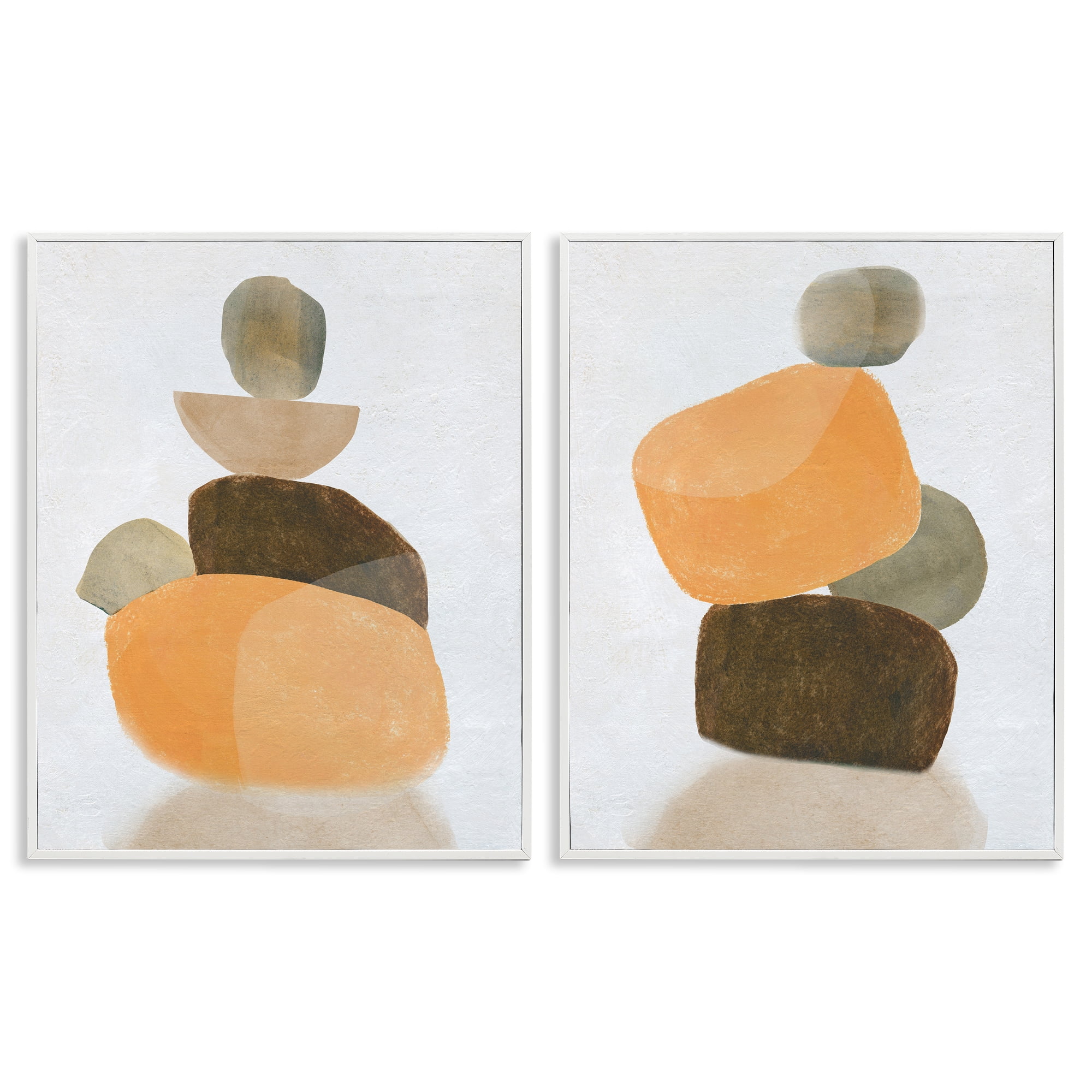 Stupell Industries Stacked Abstract Pebbles Abstract Painting White Framed Art Print Wall Art, 16 x 20, Set of 2
