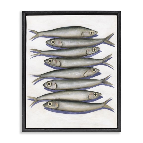 Stupell Industries Stacked Anchovy Fish Black Framed Floater Canvas Wall Art design by Michael Willett, 21 x 17
