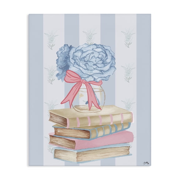 Stupell Industries Stacked Books & Blue Hydrangeas Canvas Wall Art, design by Elizabeth Medley