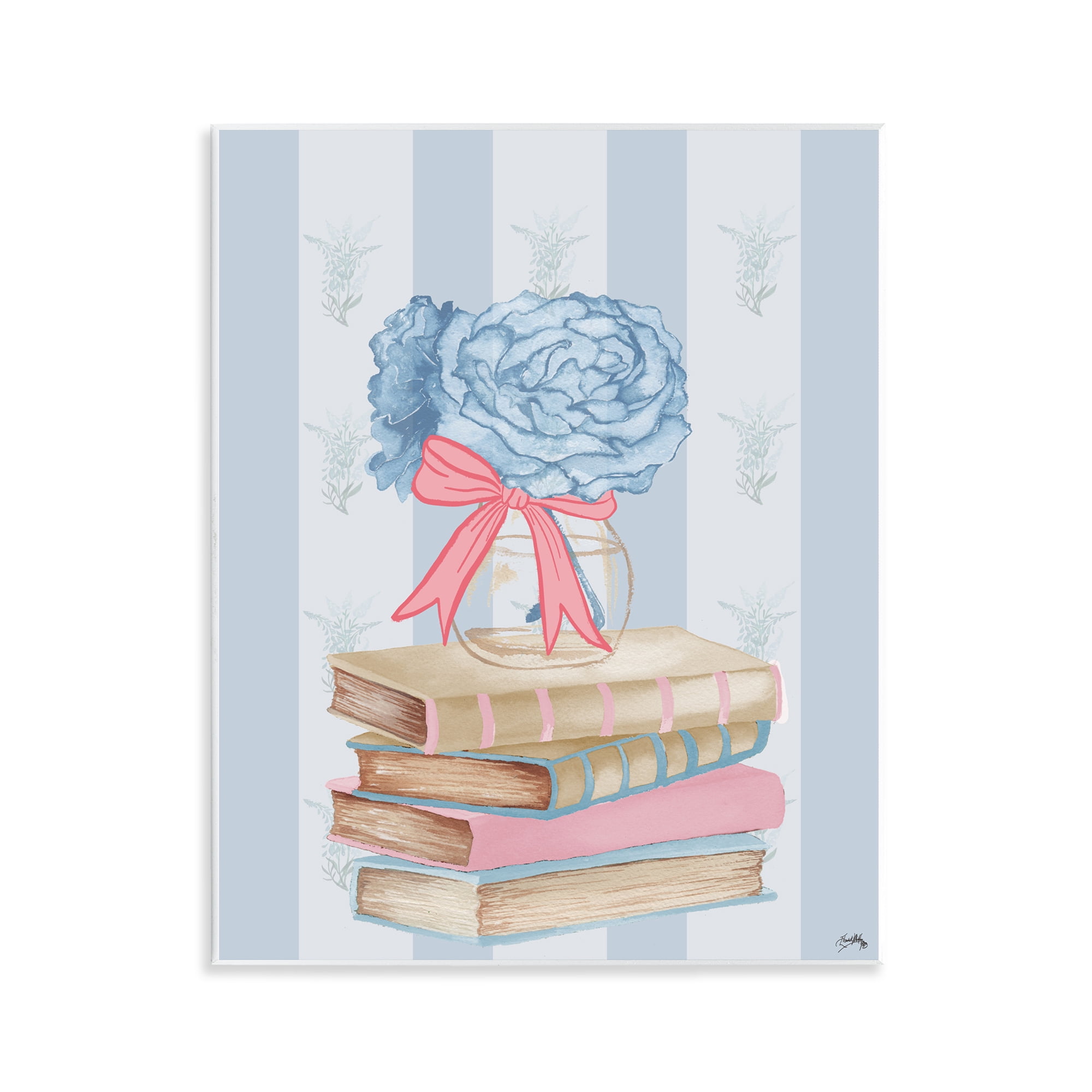 Stupell Industries Stacked Books & Blue Hydrangeas Wall Plaque Art, design by Elizabeth Medley