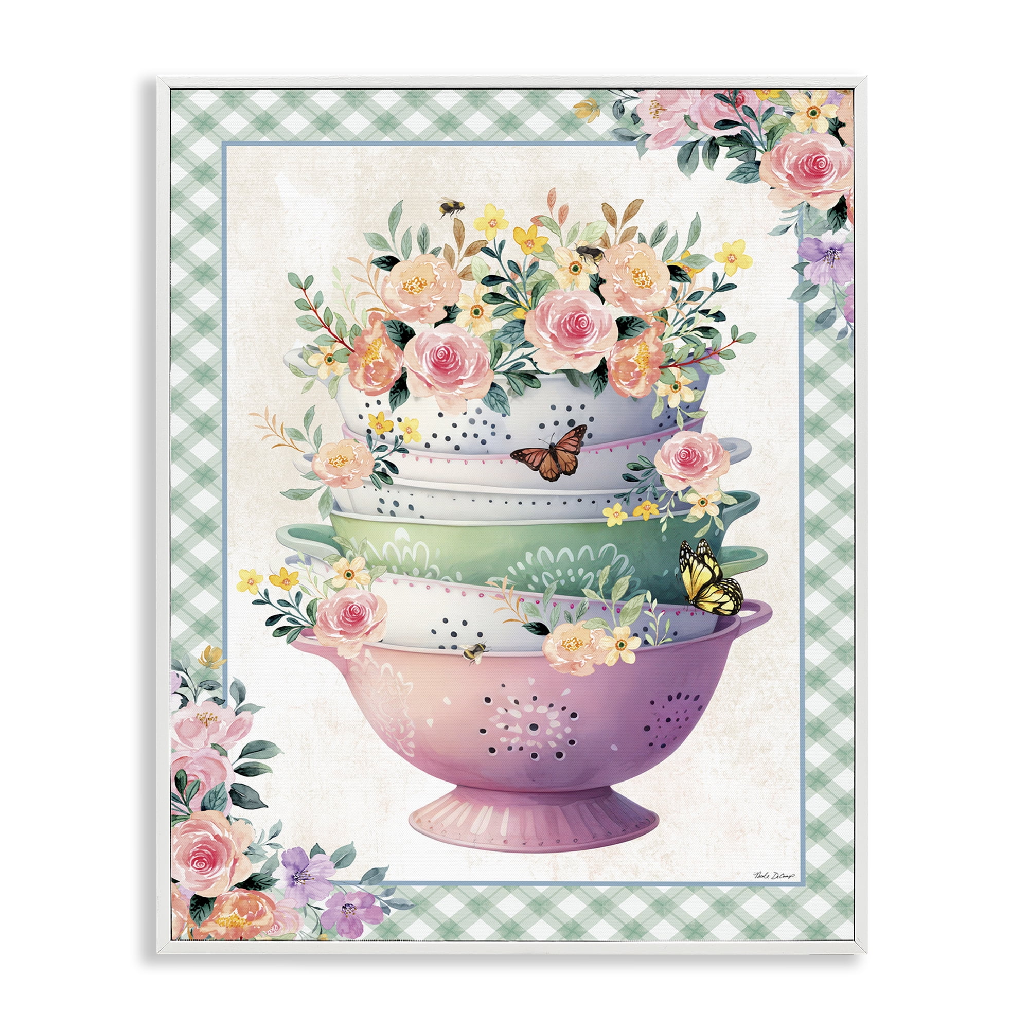 Stupell Industries Stacked Bowls Plaid Border Food & Beverage Painting White Framed Art Print Wall Art, 16 x 20
