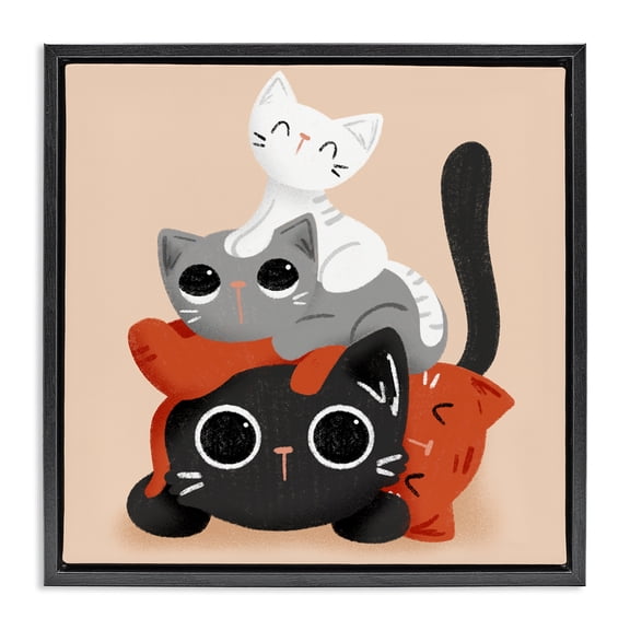 Stupell Industries Stacked Cats Pile Animals Painting Black Floater Framed Canvas Art Print Wall Art, 25 x 25